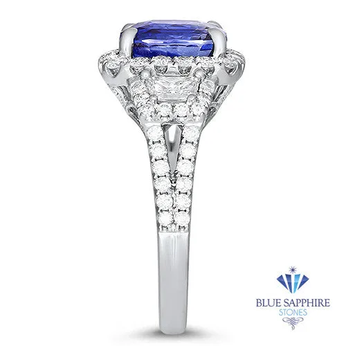 4.26ct. Cushion Blue Sapphire GIA Certified Ring with Diamond Halo in 18K White Gold