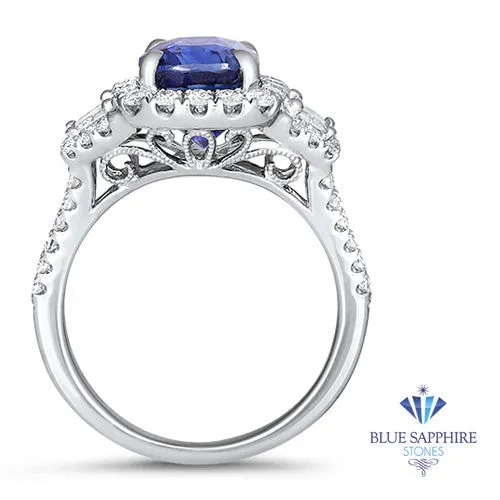4.26ct. Cushion Blue Sapphire GIA Certified Ring with Diamond Halo in 18K White Gold