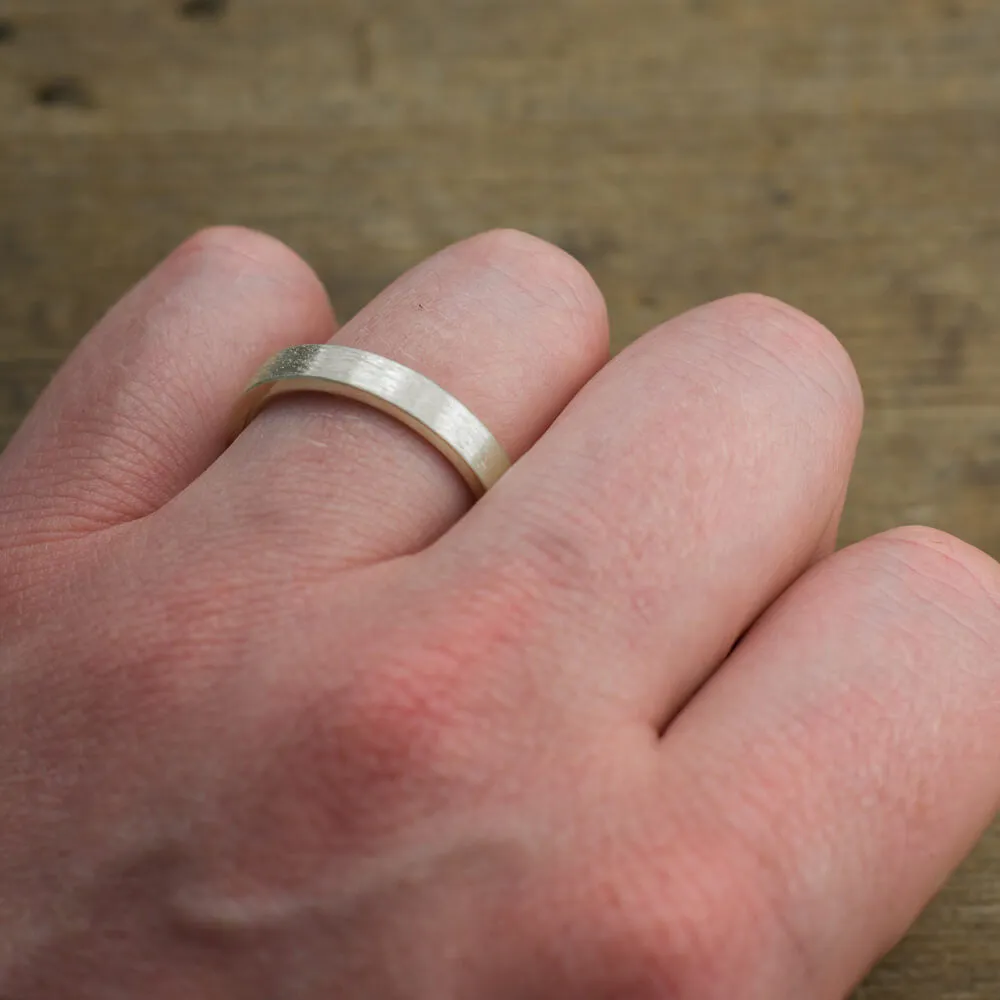 4mm 14k White Gold Men's Wedding Band, Matte Finish