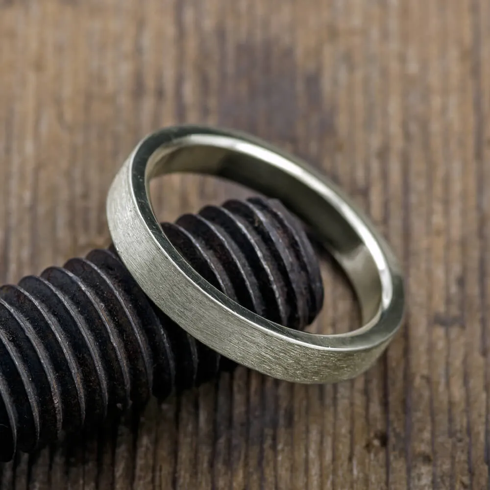 4mm 14k White Gold Men's Wedding Band, Matte Finish