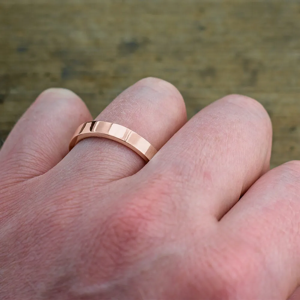 4mm Comfort Fit 14k Rose Gold Mens Wedding Ring, Polished