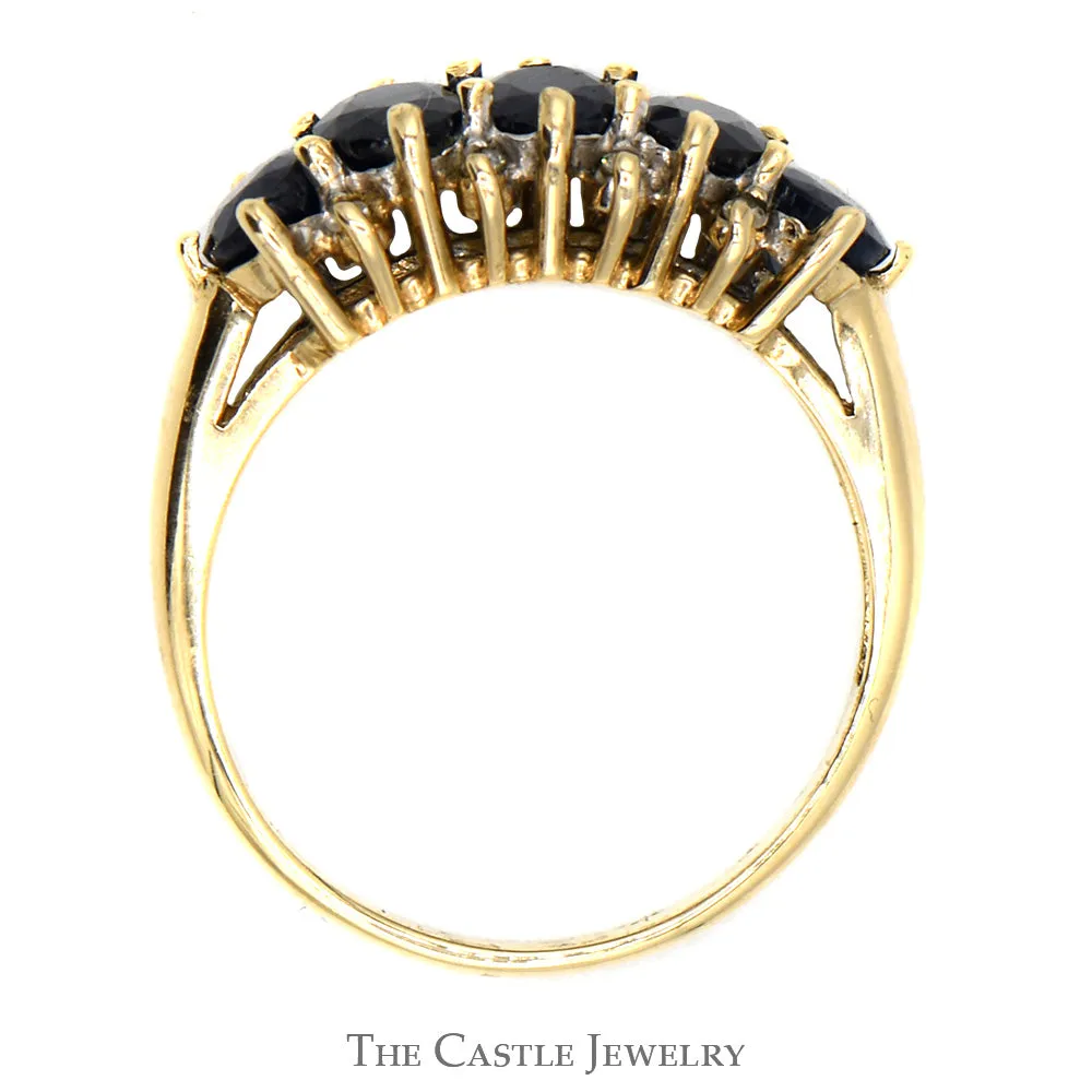 5 Oval Sapphire Band with Diamond Accents in 10k Yellow Gold