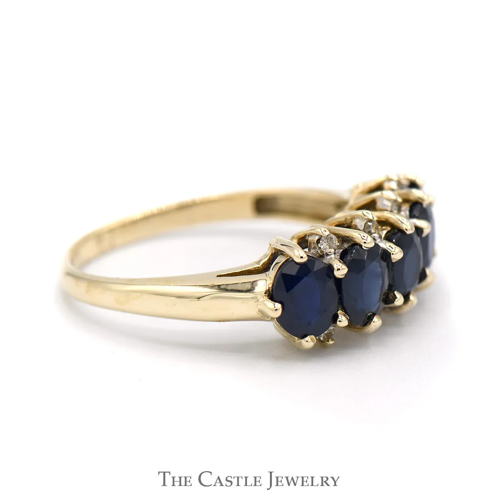 5 Oval Sapphire Band with Diamond Accents in 10k Yellow Gold