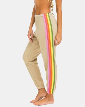 5 STRIPE WOMENS SWEATPANTS IN SAND/PINK GREEN