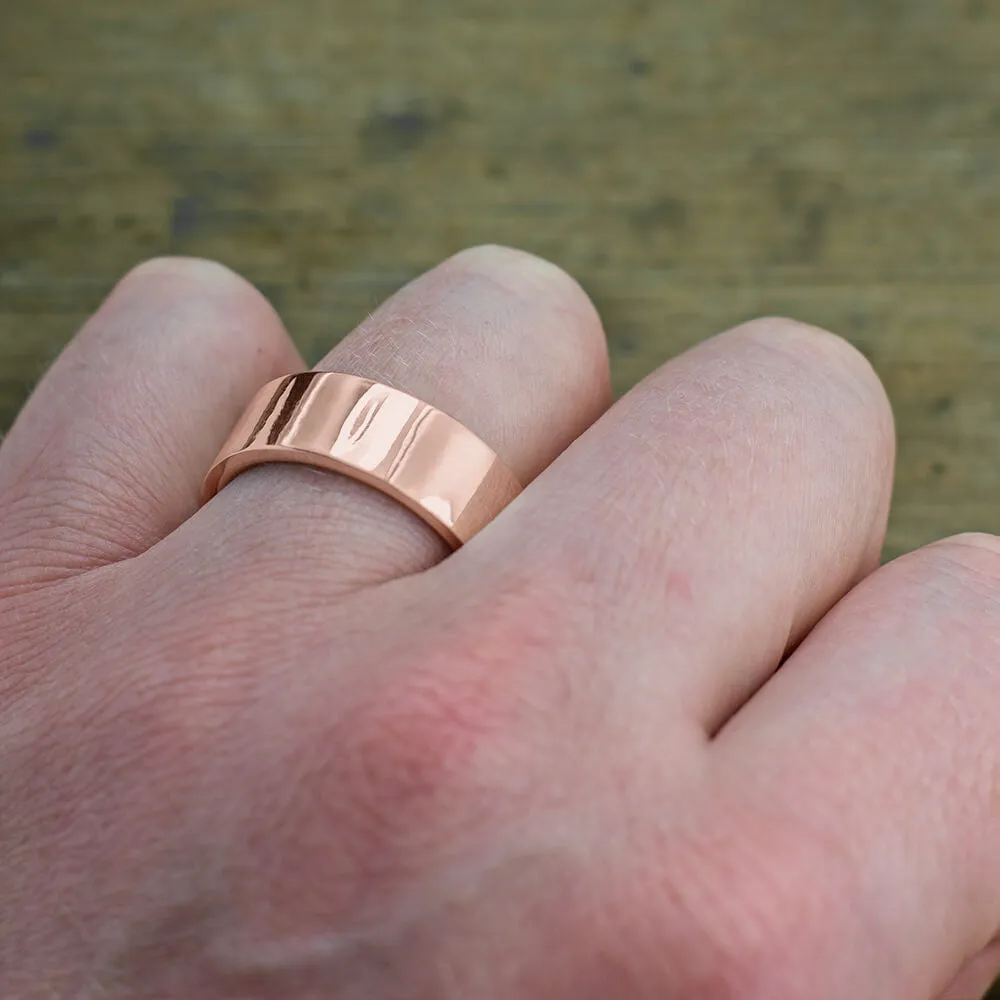 8mm 14K Rose Gold Comfort Fit Mens Wedding Band, High Polish