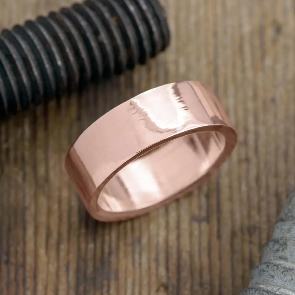 8mm 14K Rose Gold Comfort Fit Mens Wedding Band, High Polish