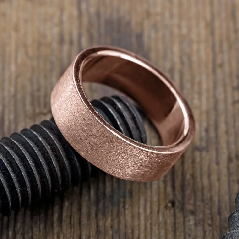8mm 14K Rose Gold Comfort Fit Mens Wedding Band, Matte Finish