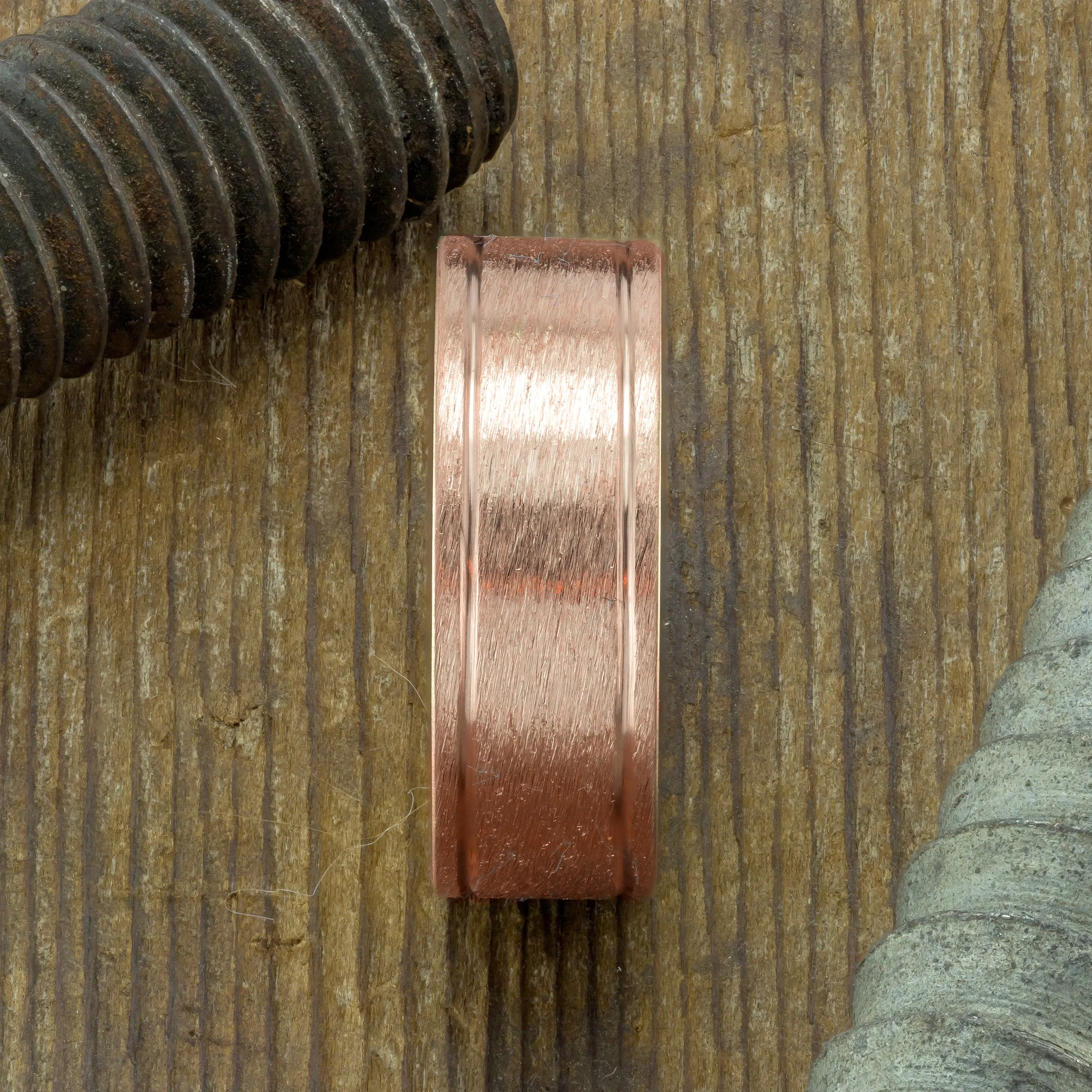 8mm 14k Rose Gold Mens Double Channel Ring, Brushed Matte