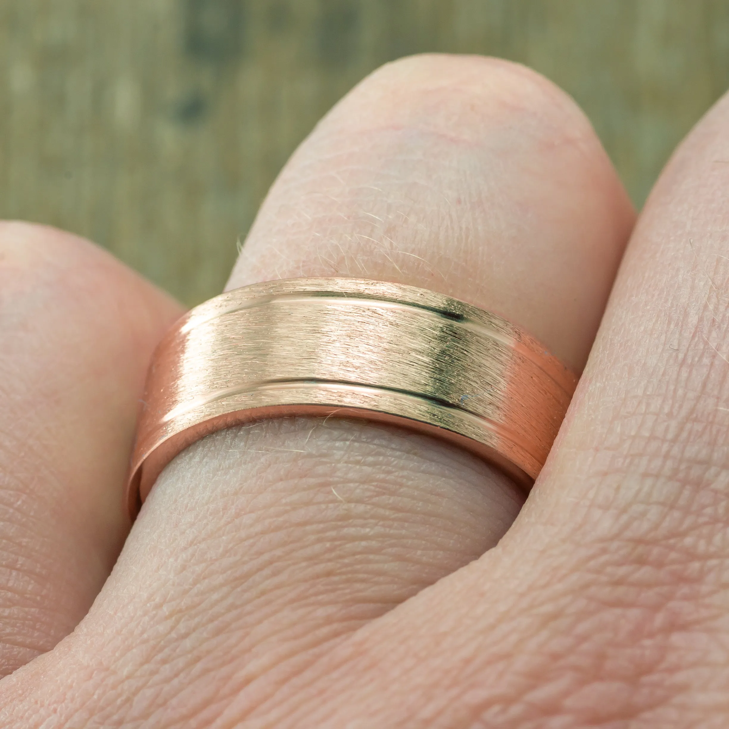 8mm 14k Rose Gold Mens Double Channel Ring, Brushed Matte