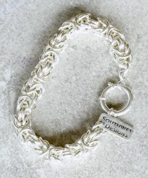 9.2mm Sterling Silver Byzantine Link Bracelet with 18mm Sterling Spring Ring Clasp