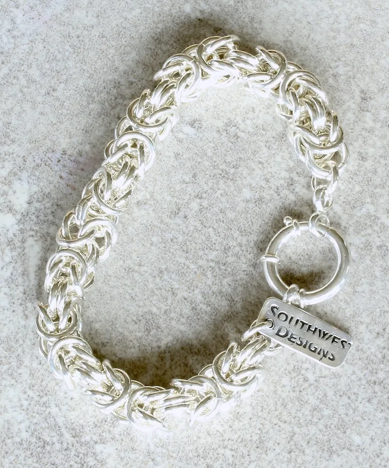 9.2mm Sterling Silver Byzantine Link Bracelet with 18mm Sterling Spring Ring Clasp