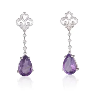 Alexa diamonds set studs with dangling Amethyst teardrops