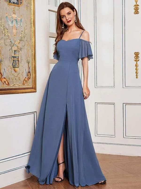 Aurora cold shoulder dress with split in dusky navy Express NZ wide