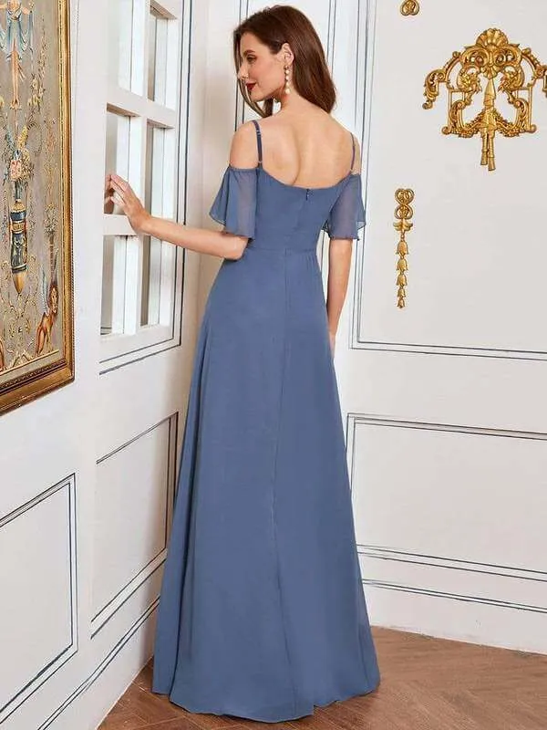 Aurora cold shoulder dress with split in dusky navy Express NZ wide