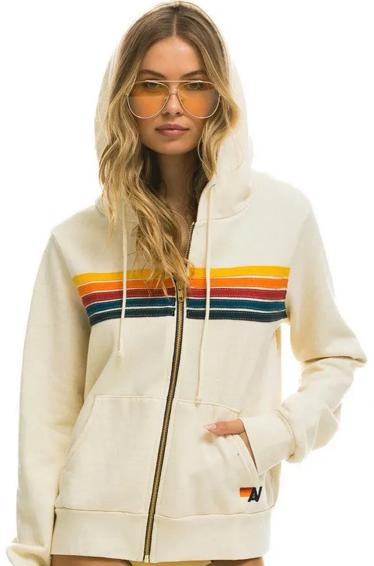 Aviator Nation 5 Stripe Zip Hoodie - Vintage White