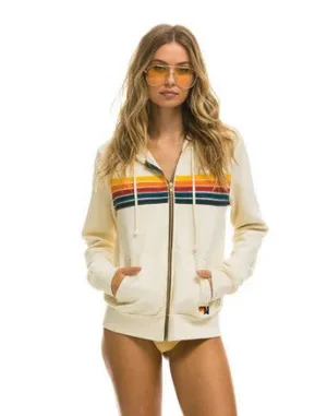 Aviator Nation 5 Stripe Zip Hoodie - Vintage White