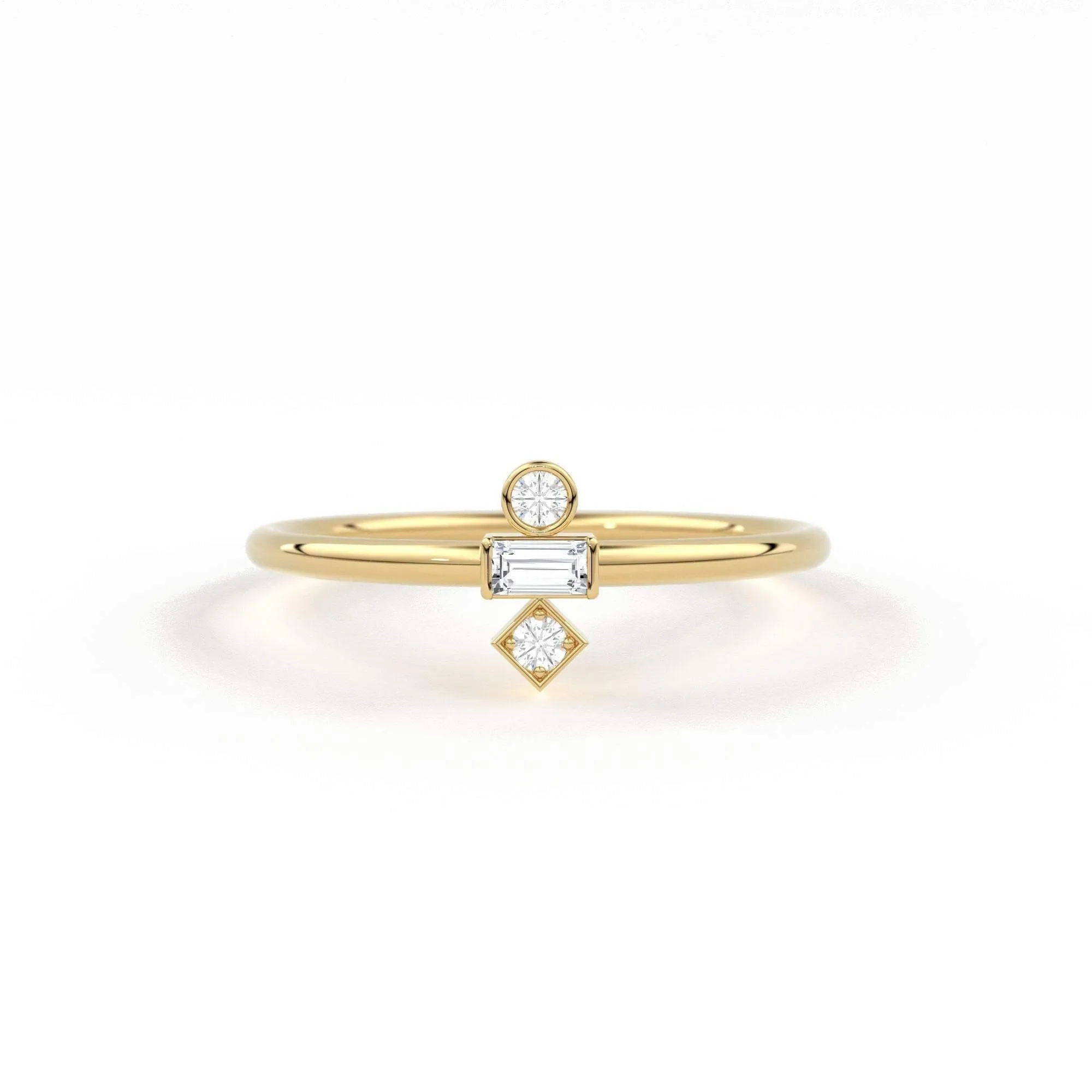 Baguette Diamond Ring / 14k Gold Baguette and Round Cut Diamond Ring / Minimalist Baguette Ring / Dainty Mix Diamond Ring