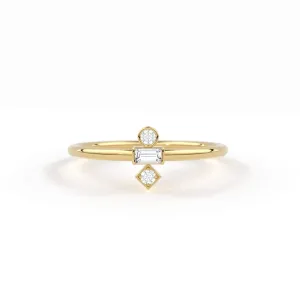 Baguette Diamond Ring / 14k Gold Baguette and Round Cut Diamond Ring / Minimalist Baguette Ring / Dainty Mix Diamond Ring