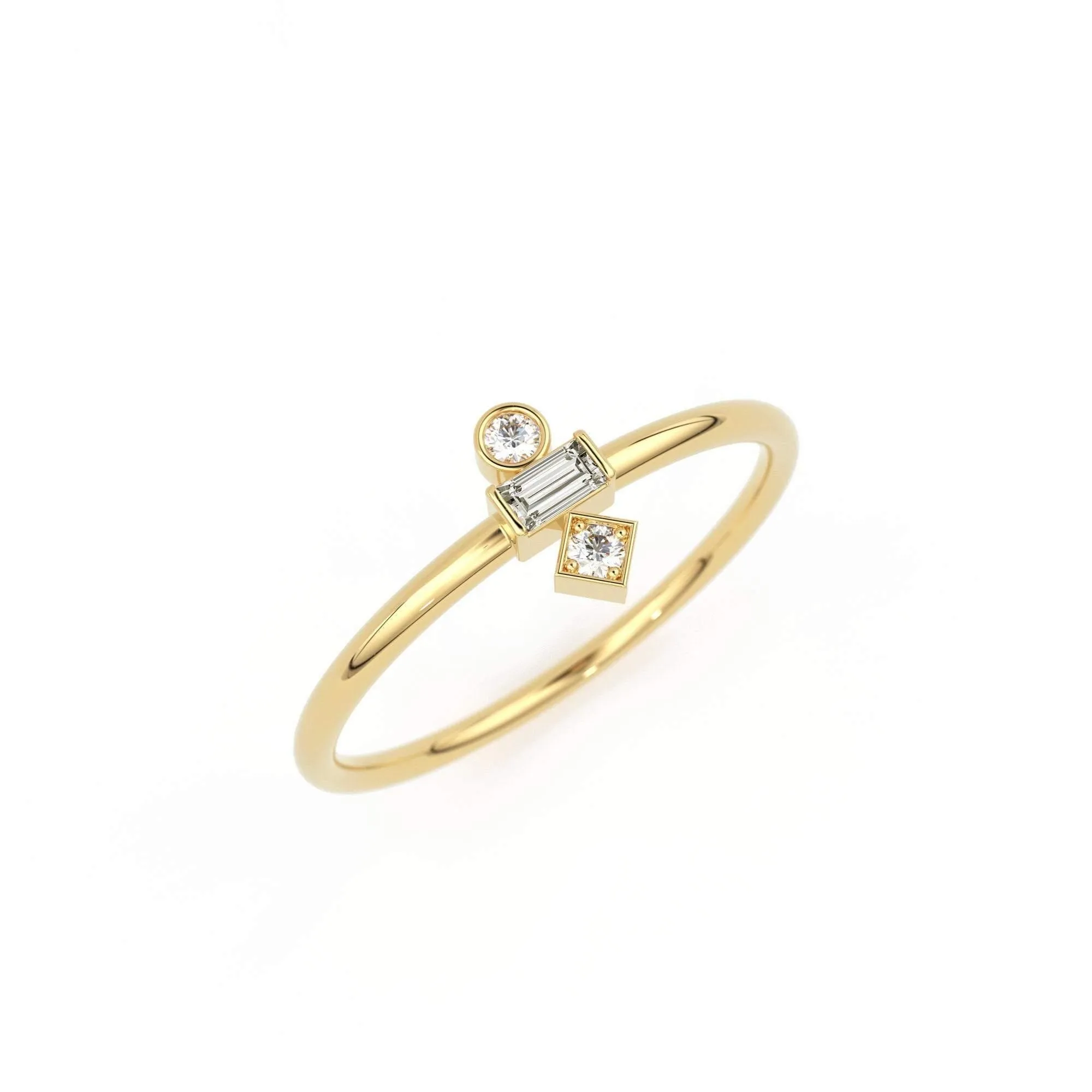 Baguette Diamond Ring / 14k Gold Baguette and Round Cut Diamond Ring / Minimalist Baguette Ring / Dainty Mix Diamond Ring