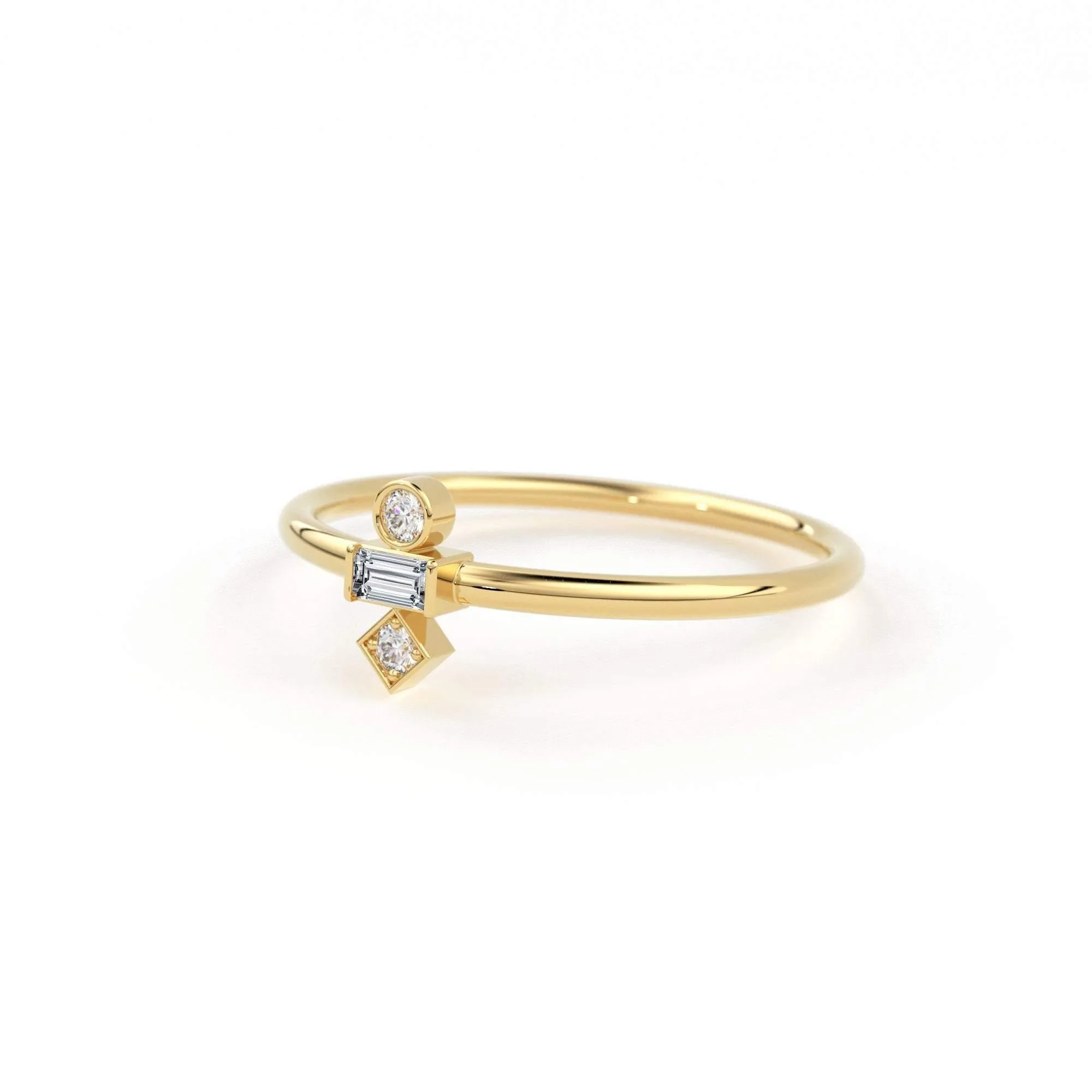 Baguette Diamond Ring / 14k Gold Baguette and Round Cut Diamond Ring / Minimalist Baguette Ring / Dainty Mix Diamond Ring