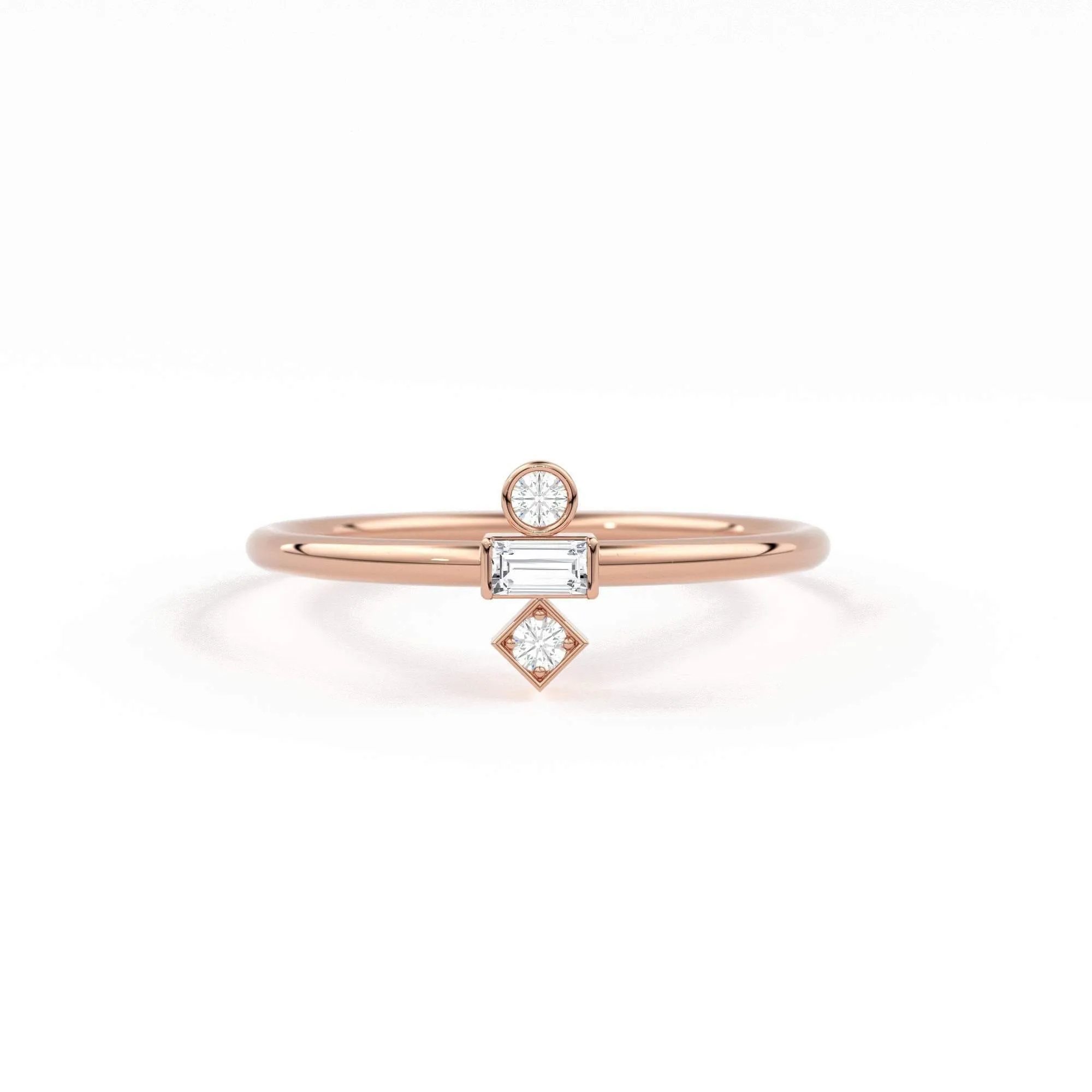 Baguette Diamond Ring / 14k Gold Baguette and Round Cut Diamond Ring / Minimalist Baguette Ring / Dainty Mix Diamond Ring