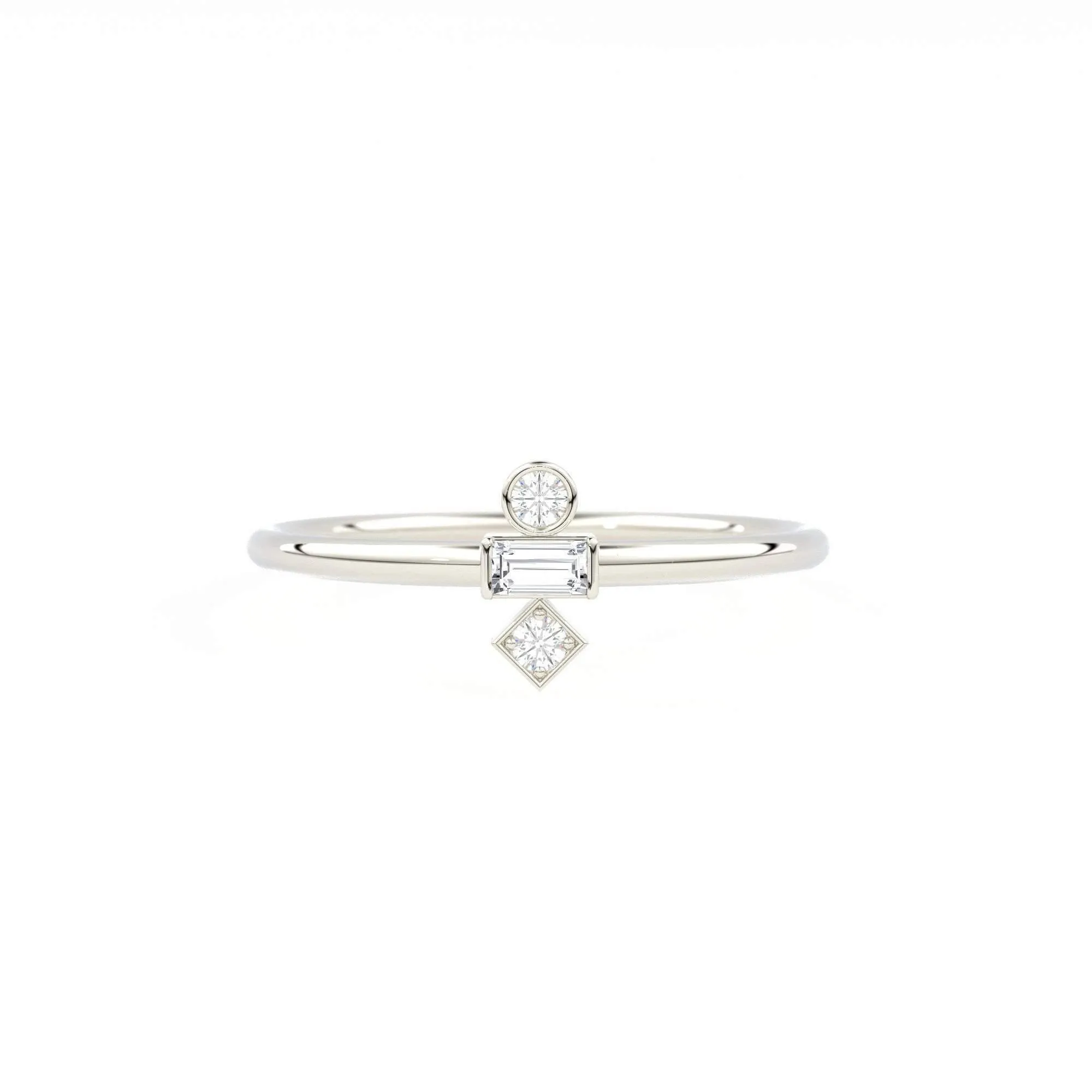 Baguette Diamond Ring / 14k Gold Baguette and Round Cut Diamond Ring / Minimalist Baguette Ring / Dainty Mix Diamond Ring
