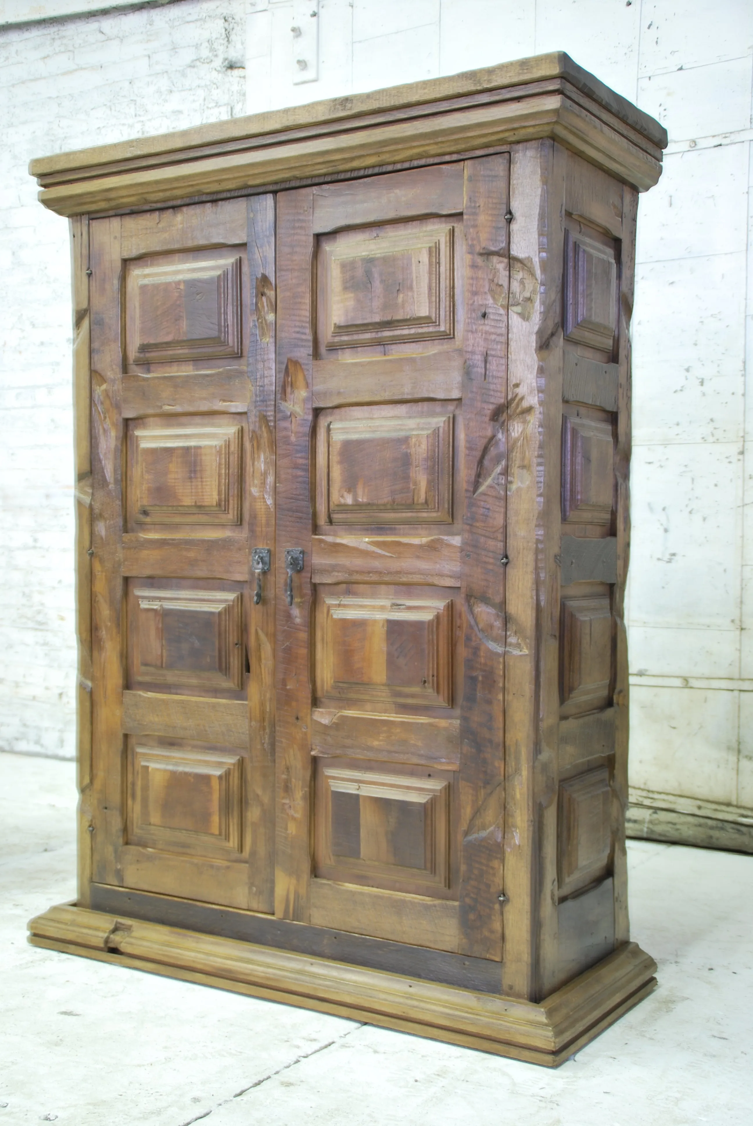 Barn Wood Wide Bookcase - Rectangle Panel Carving AR-013