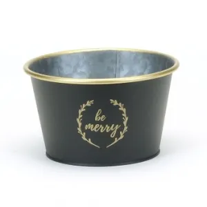 'Be Merry' Gold Trimmed Black Pot