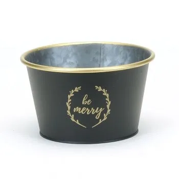 'Be Merry' Gold Trimmed Black Pot