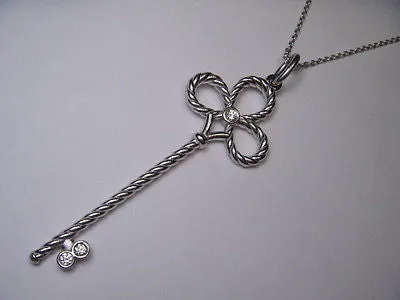 Beautiful Estate 14K White Gold Diamond Club Key Pendant Slide