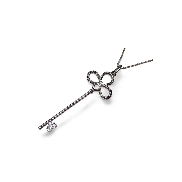 Beautiful Estate 14K White Gold Diamond Club Key Pendant Slide