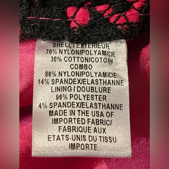 Beautiful Milly Claudia Black Lace w/Hot Pink Underlay Silky Knee Length Dress 8