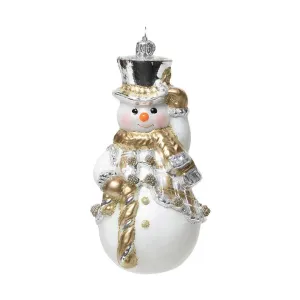 Berry & Thread Tartan Gold & Silver Tartan Snowman Orn