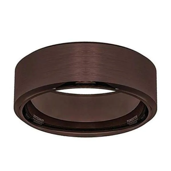Beveled Men's All Brown Tungsten Wedding Band With Brushed Center - 8 mm