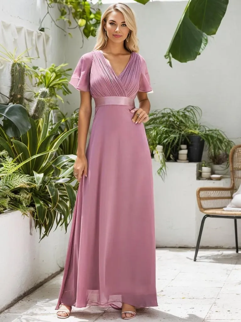 Billie flutter sleeve chiffon bridesmaid dress in dusky rose Express NZ wide
