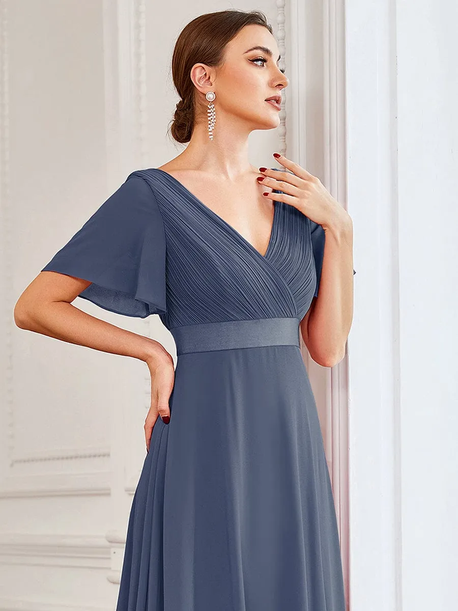 Billie flutter sleeve v neck chiffon dress in steel blue s28 Express NZ wide