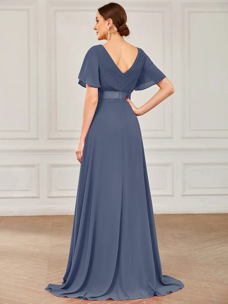 Billie flutter sleeve v neck chiffon dress in steel blue s28 Express NZ wide