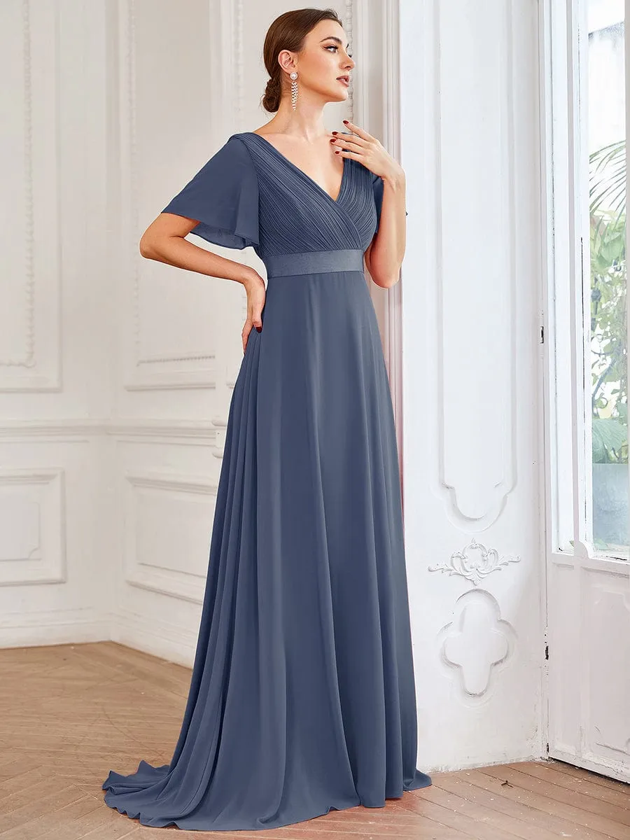 Billie flutter sleeve v neck chiffon dress in steel blue s28 Express NZ wide