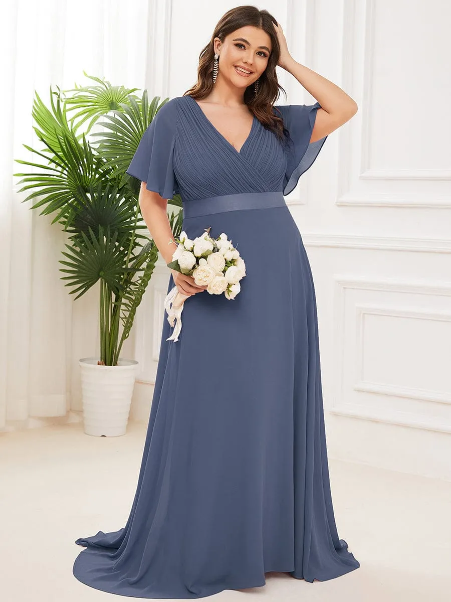 Billie flutter sleeve v neck chiffon dress in steel blue s28 Express NZ wide