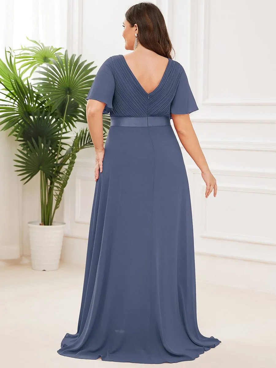 Billie flutter sleeve v neck chiffon dress in steel blue s28 Express NZ wide