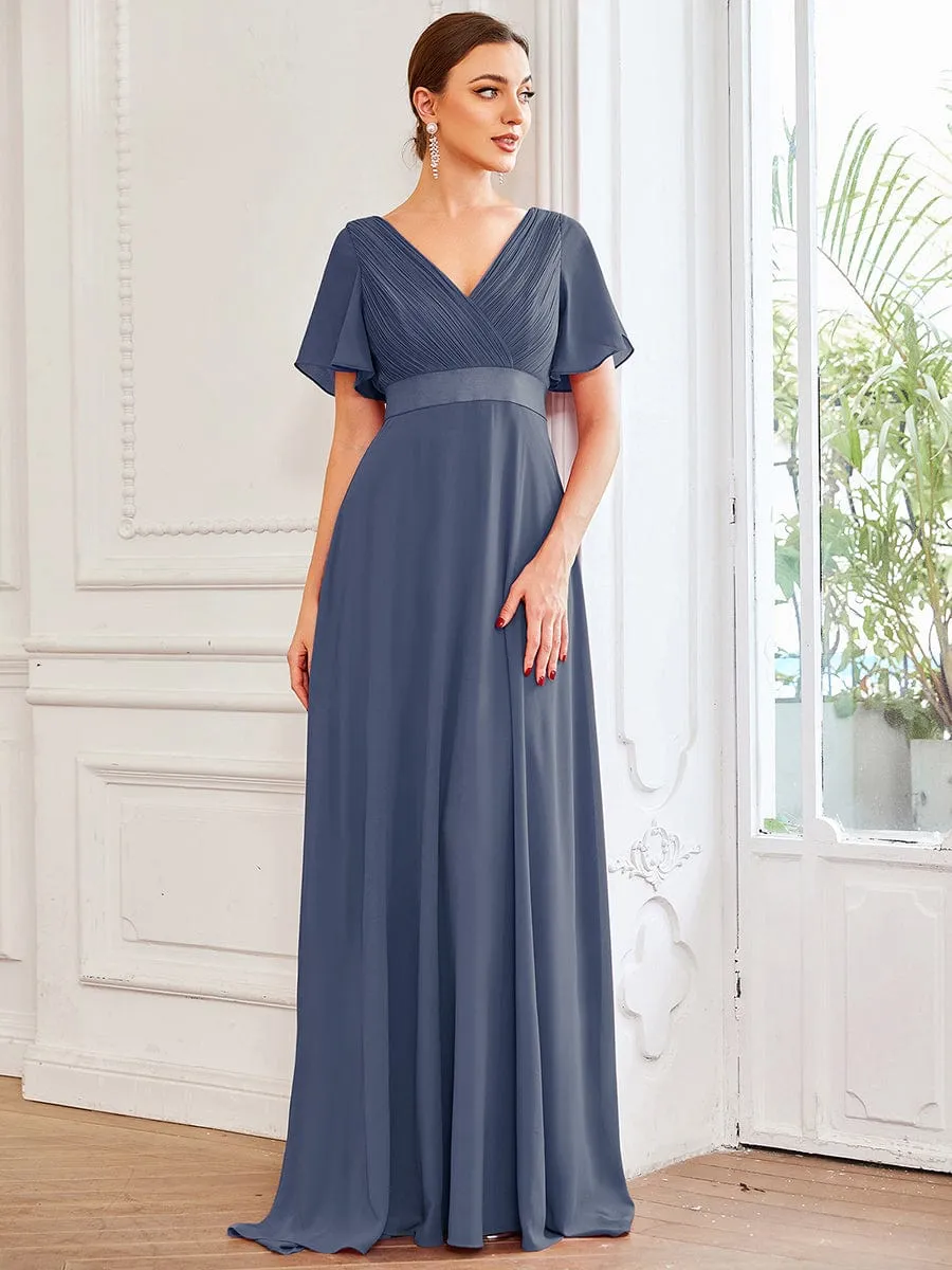 Billie flutter sleeve v neck chiffon dress in steel blue s28 Express NZ wide