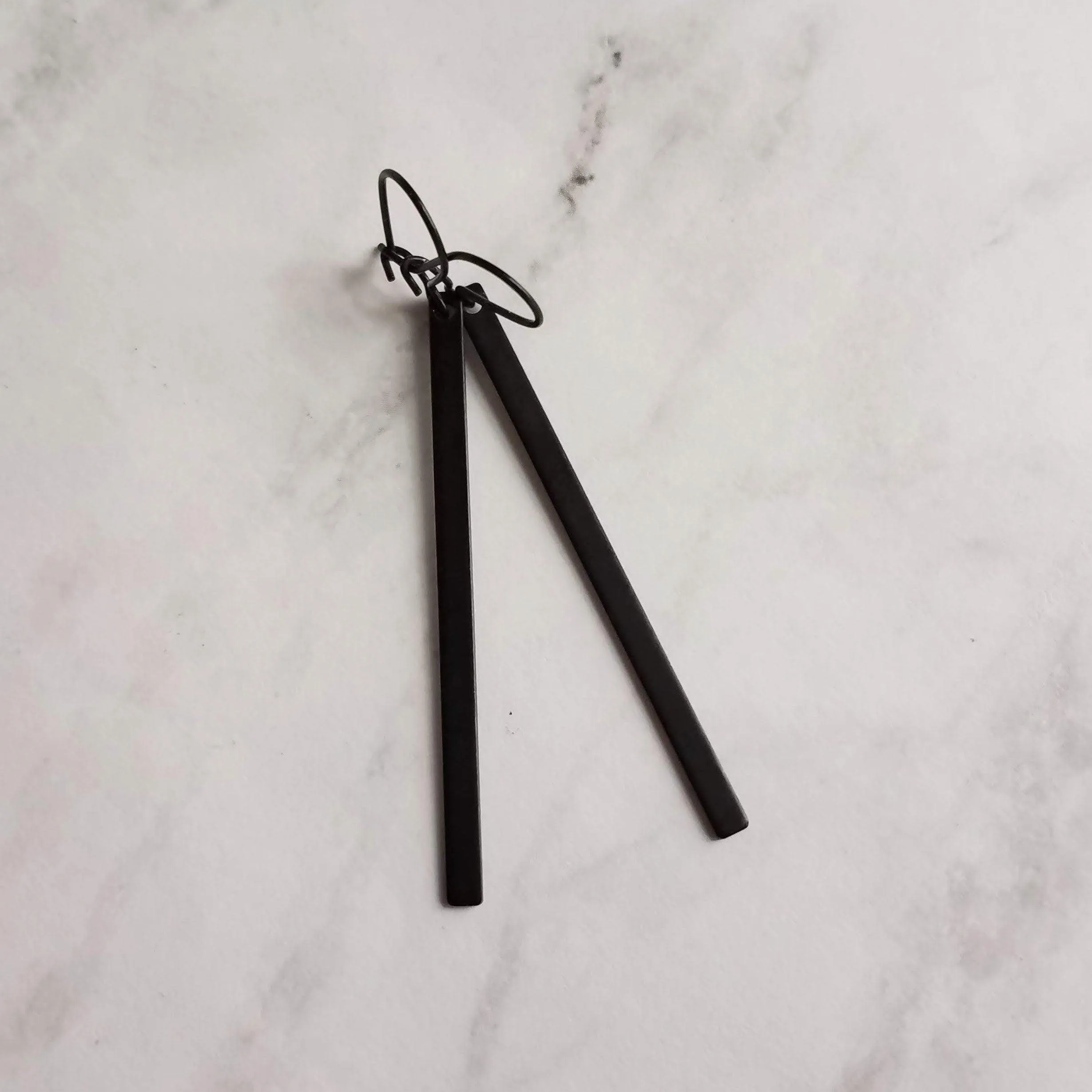 Black Bar Earrings, 3 inch long black bar earring, black stick earring, black line earring, thin earring matte black earring flat rectangle