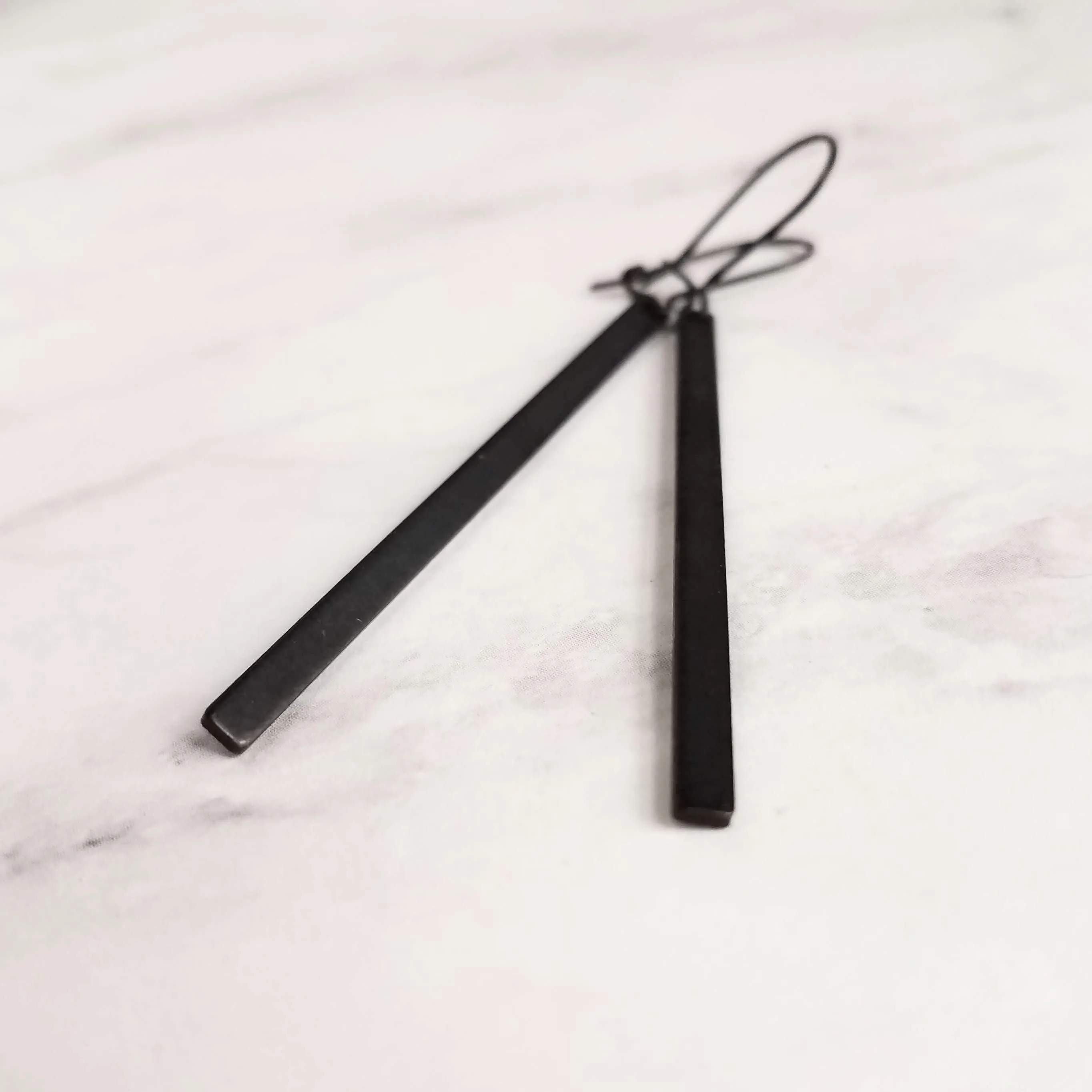 Black Bar Earrings, 3 inch long black bar earring, black stick earring, black line earring, thin earring matte black earring flat rectangle
