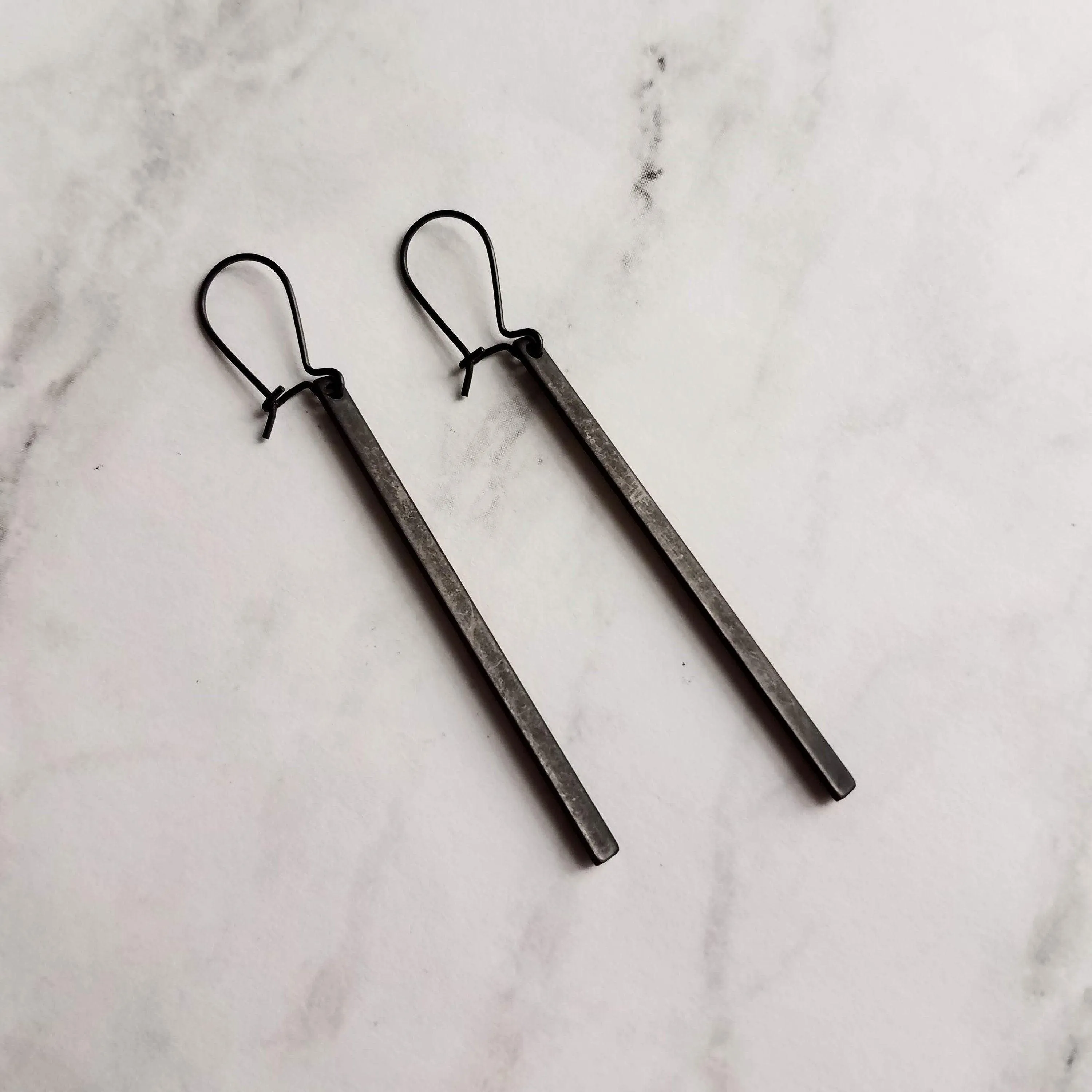 Black Bar Earrings, 3 inch long black bar earring, black stick earring, black line earring, thin earring matte black earring flat rectangle