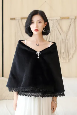 Black Lace-Trimmed Wedding Gown Shawl