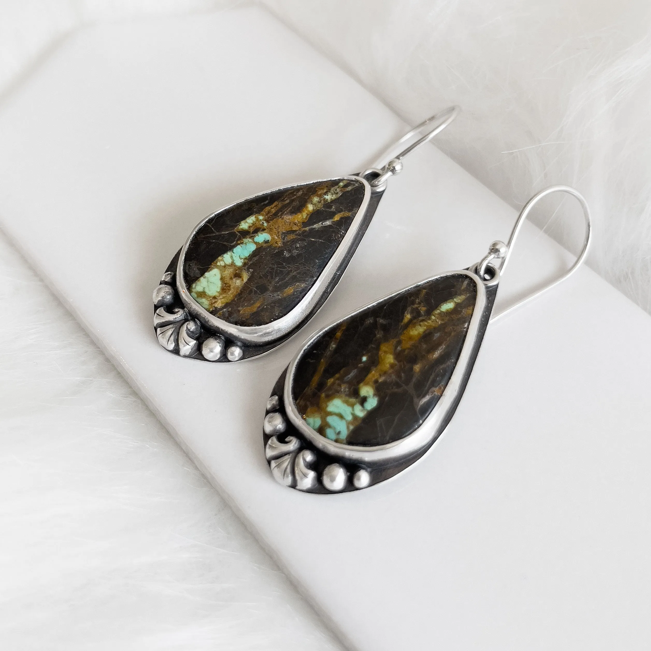 Blackjack Turquoise Dangle Earrings in Sterling Silver