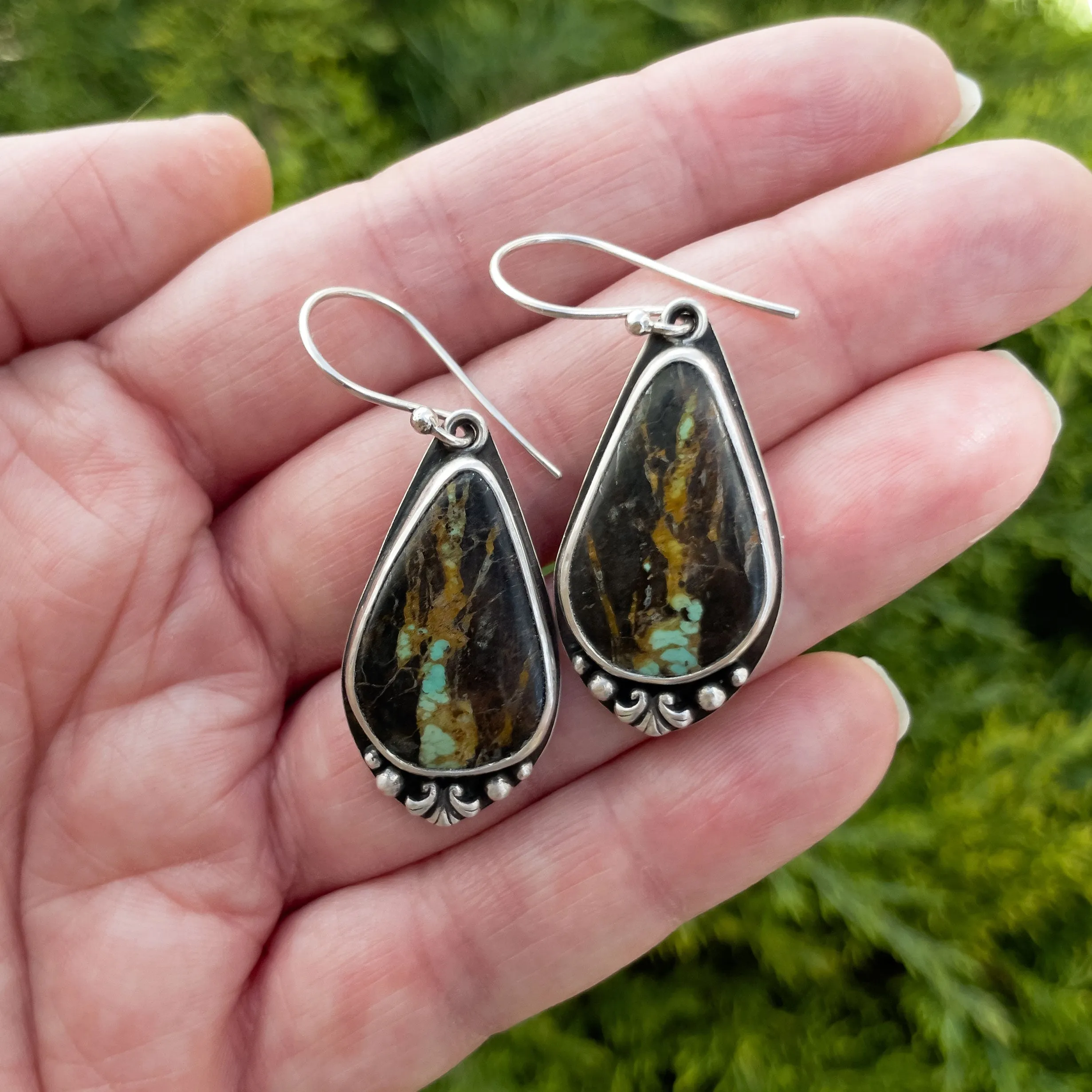 Blackjack Turquoise Dangle Earrings in Sterling Silver