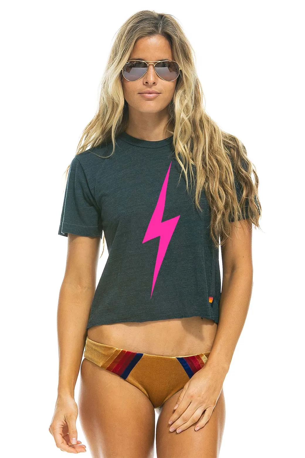 BOLT BOYFRIEND TEE - CHARCOAL // NEON PINK