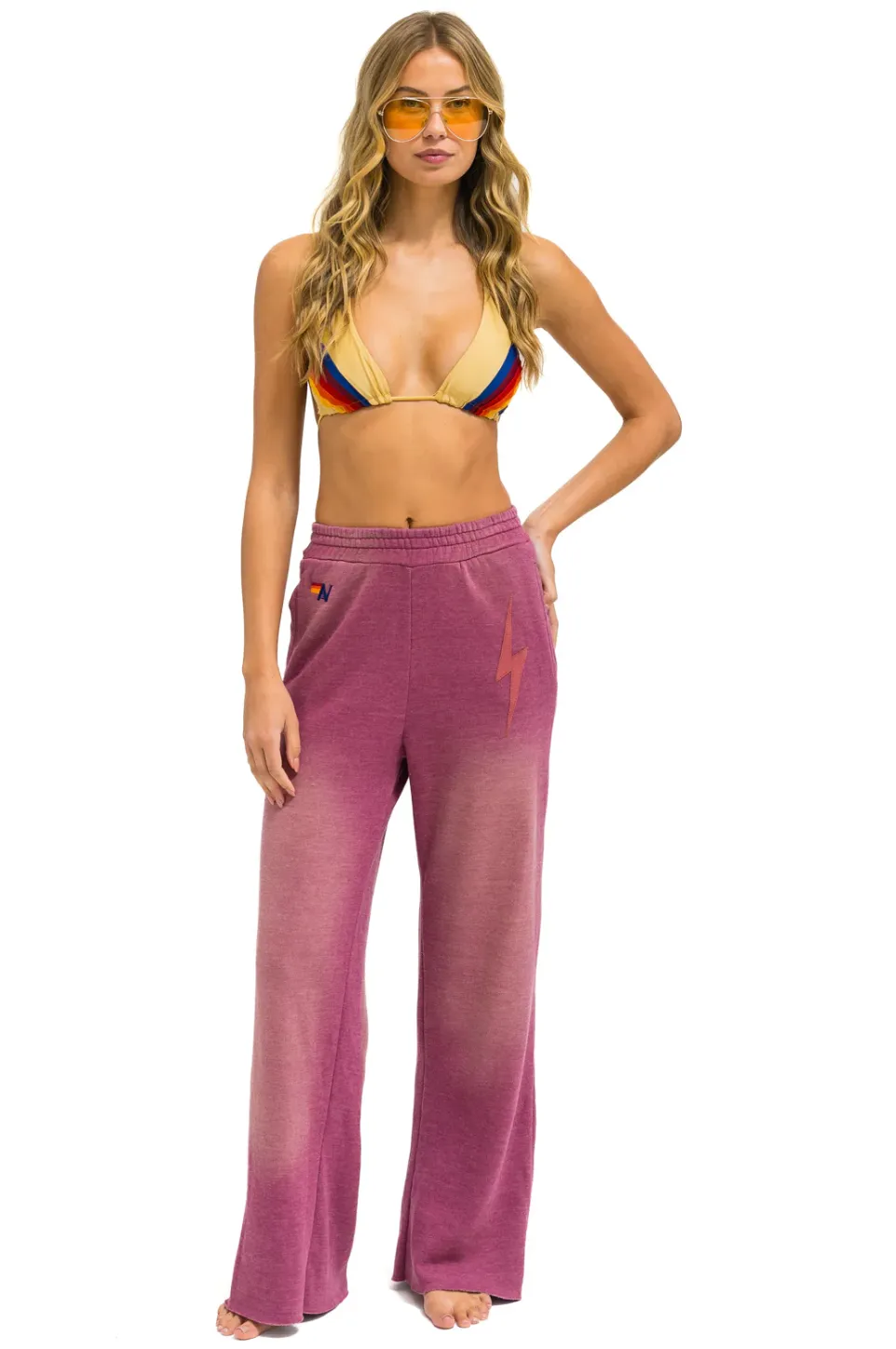 BOLT STITCH WIDE LEG POCKET SWEATPANTS IN FADED BERRY