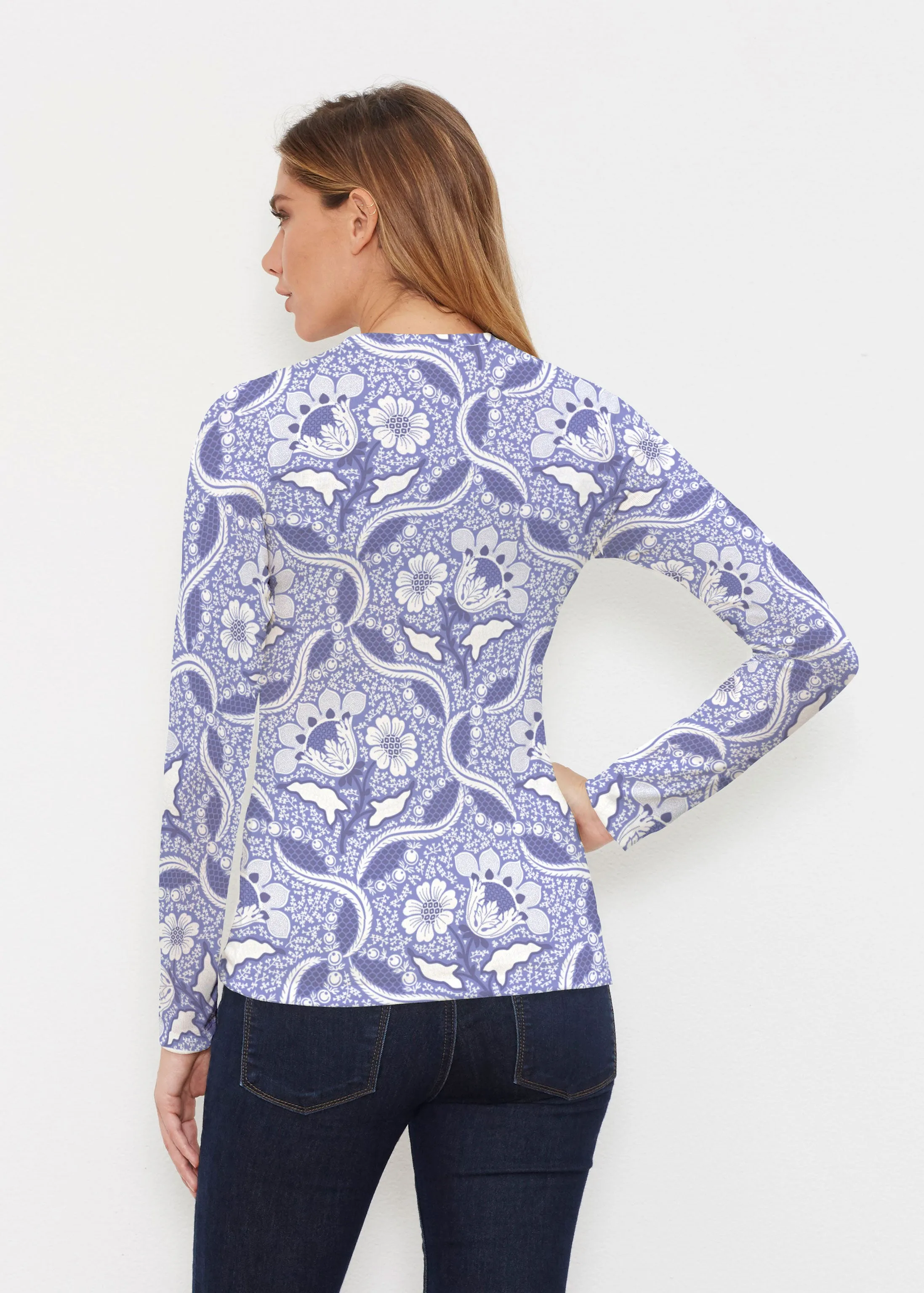 Braided Flower Navy (7917) ~ Butterknit Long Sleeve V-Neck Top
